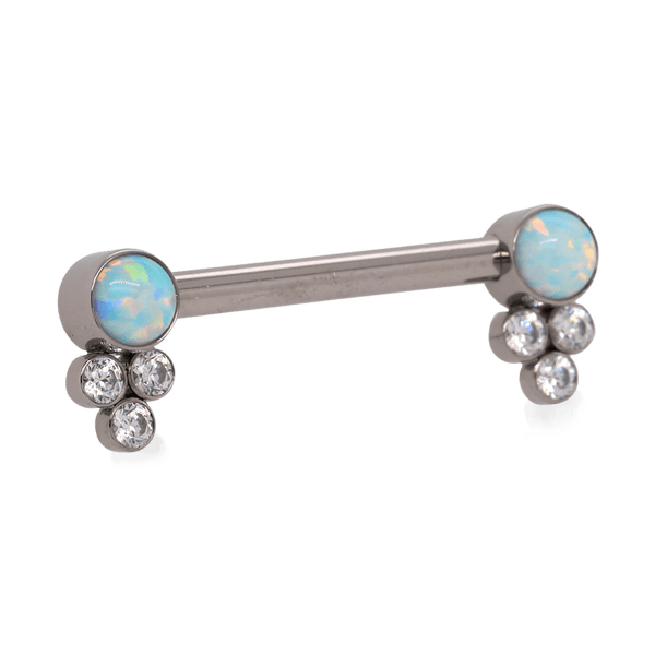 Bijoux 4-Gem Nipple Barbell CZ & White Opal