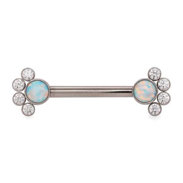 Bijoux 5-Gem Nipple Barbell CZ & White Opal