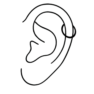 illustration of a helix ear piercing offered at the Boulder Colorado IRIS piercing shop