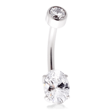 Oval Navel Curve - White CZ