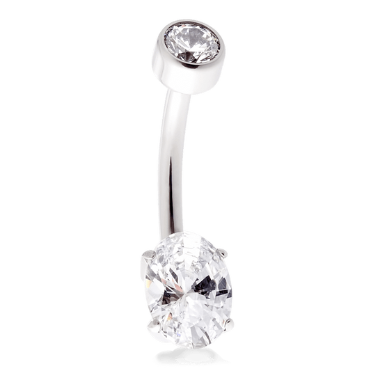 Oval Navel Curve - White CZ