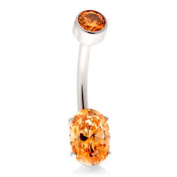 Oval Navel Curve - Amber Yellow CZ