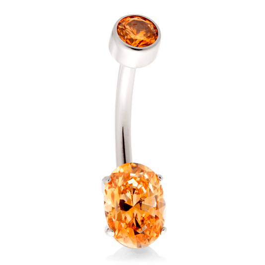 Oval Navel Curve - Amber Yellow CZ