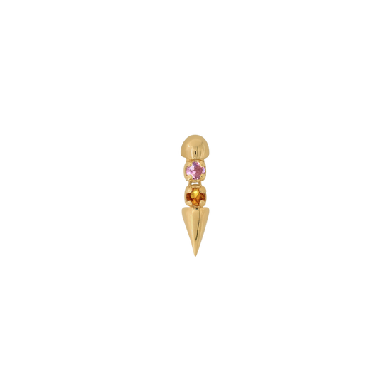 Well Articulated Bitty COLOR orange pink sapphire yellow gold dangle earring earlobe nostril nose lip philtrum snake bites cartilage helix conch flat tragus gemstones art fashion style body jewelry pupil hall IRIS PIERCING STUDIOS
