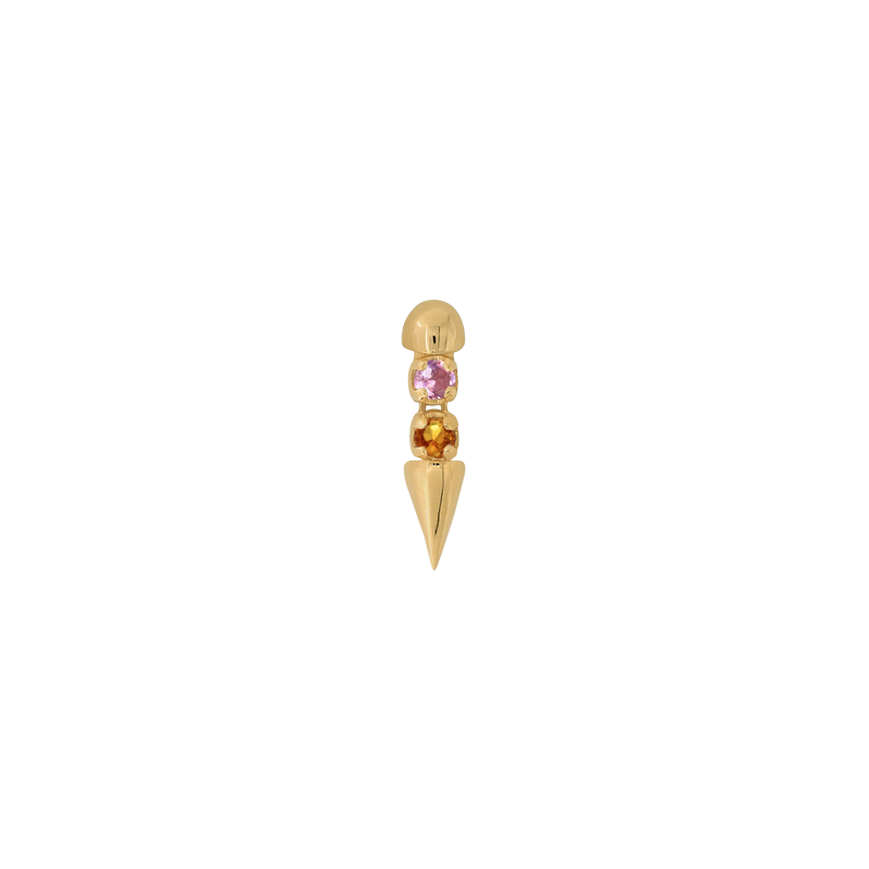Well Articulated Bitty COLOR orange pink sapphire yellow gold dangle earring earlobe nostril nose lip philtrum snake bites cartilage helix conch flat tragus gemstones art fashion style body jewelry pupil hall IRIS PIERCING STUDIOS