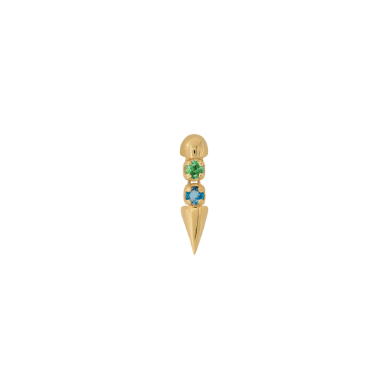 Well Articulated Bitty COLOR tsavorite Blue Diamond yellow gold dangle earring earlobe nostril nose lip philtrum snake bites cartilage helix conch flat tragus gemstones art fashion style body jewelry pupil hall IRIS PIERCING STUDIOS