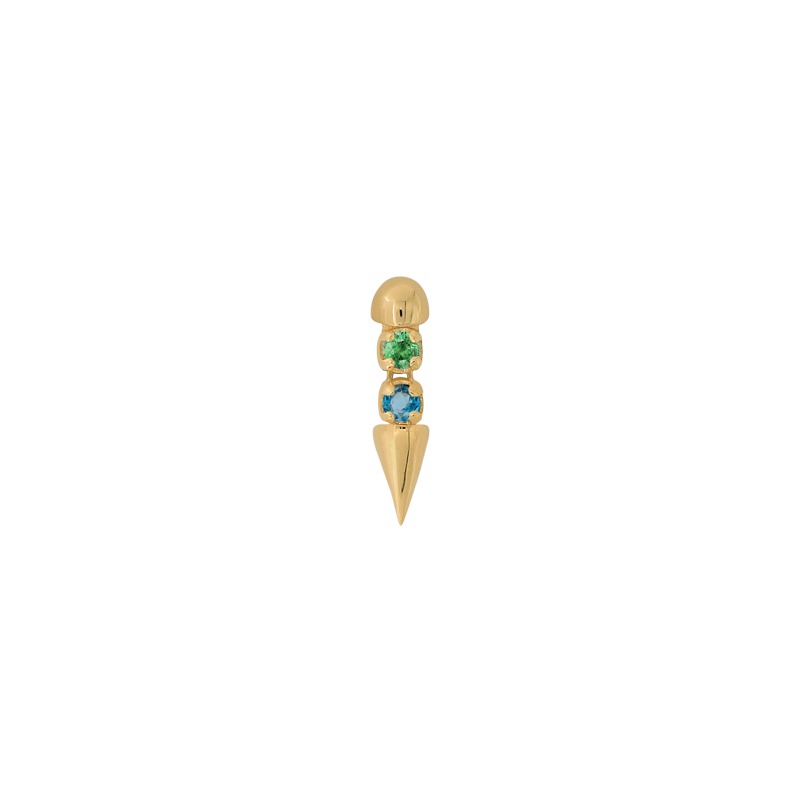 Well Articulated Bitty COLOR tsavorite Blue Diamond yellow gold dangle earring earlobe nostril nose lip philtrum snake bites cartilage helix conch flat tragus gemstones art fashion style body jewelry pupil hall IRIS PIERCING STUDIOS