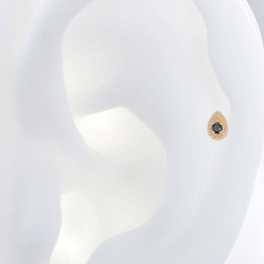 Beaded Drop with Gem - Black CZ