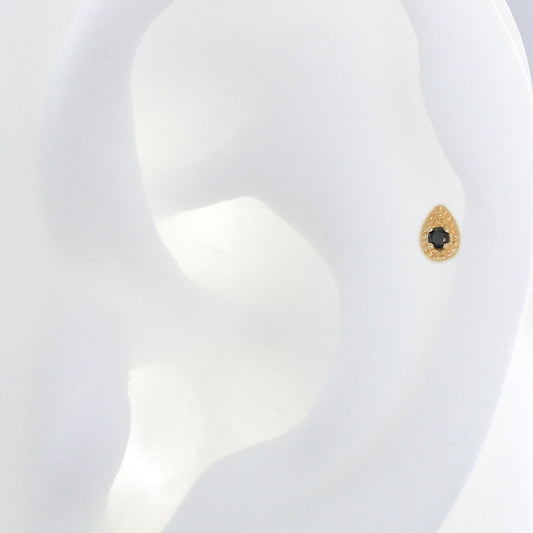 Beaded Drop with Gem - Black CZ