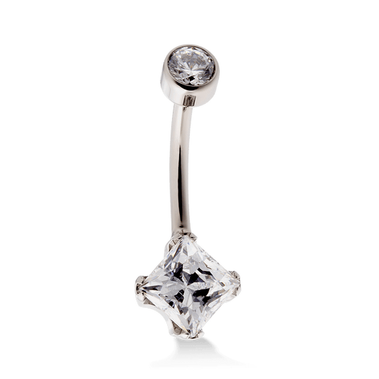 Princess Cut Navel Curve - White CZ