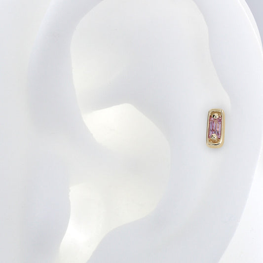 Hollow Baguette with Stone - Pink Sapphire