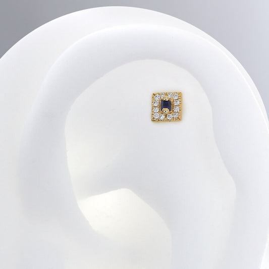 Square with Color Gemstone - Dark Blue Sapphire