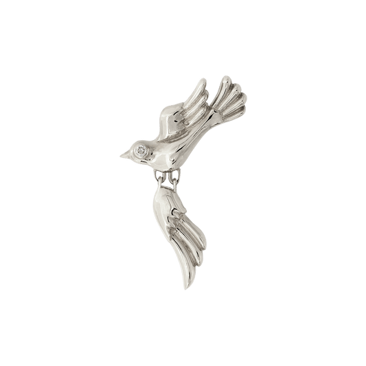 birdie pin end dangle style fashion abstract bird art body jewelry earring earlobe helix cartilage nose nostril conch helix tragus lip gemstones Pupil Hall IRIS PIERCING STUDIOS white gold