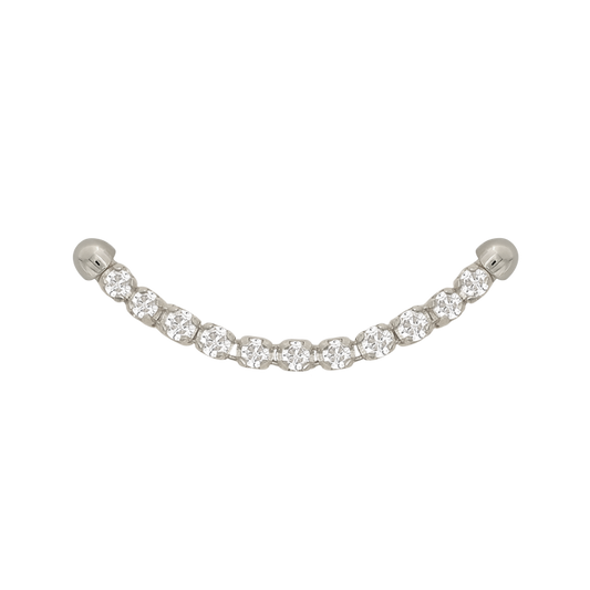 white gold curved well articulated double pin end lynx white dia CURVED. 20mm 25mm chain dangle earring earlobe helix flat nostril art fashion style Pupil Hall IRIS PIERCING STUDIOS