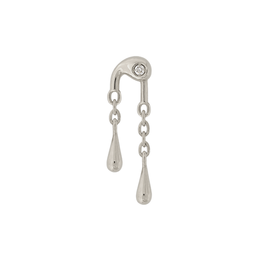 white gold swish with drips white diamond pin end style fashion art body jewelry earring earlobe helix cartilage nose nostril conch helix tragus lip gemstones Pupil Hall IRIS PIERCING STUDIOS