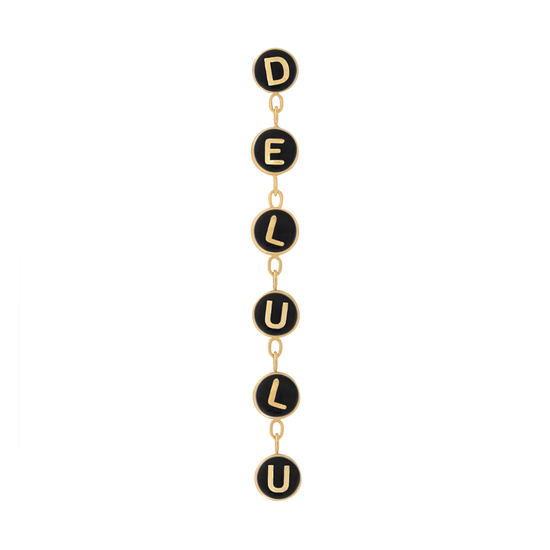 yellow gold DELULU END mouthful black chain dangle pin end style fashion art body jewelry earring earlobe helix cartilage Pupil Hall IRIS PIERCING STUDIOS