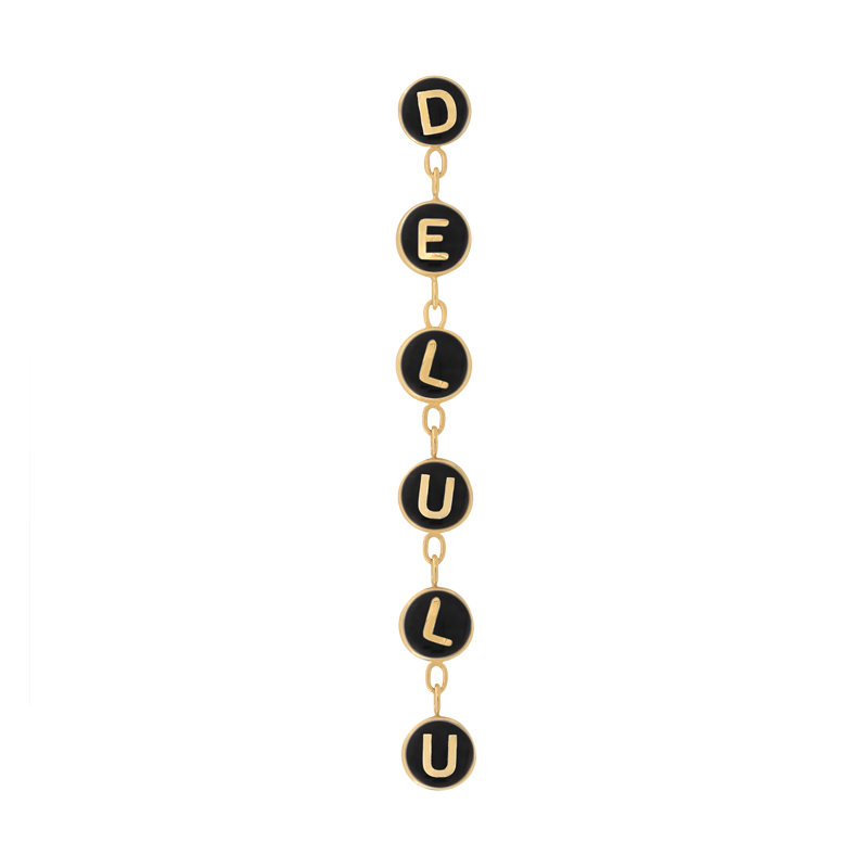 yellow gold DELULU END mouthful black chain dangle pin end style fashion art body jewelry earring earlobe helix cartilage Pupil Hall IRIS PIERCING STUDIOS