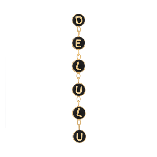 yellow gold DELULU END mouthful black chain dangle pin end style fashion art body jewelry earring earlobe helix cartilage Pupil Hall IRIS PIERCING STUDIOS