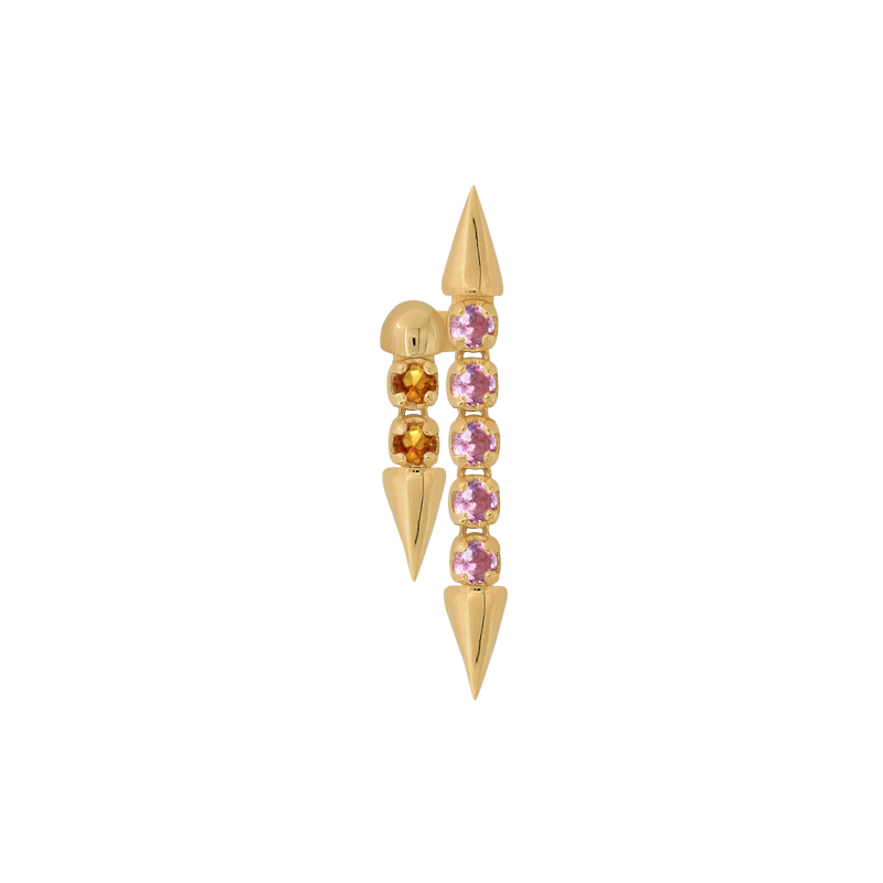 yellow gold Well Articulated DUO Strand COLOR Citrine Pink Sapphire dangle pin end style fashion art body jewelry earring earlobe helix cartilage nostril gemstones Pupil Hall IRIS PIERCING STUDIOS