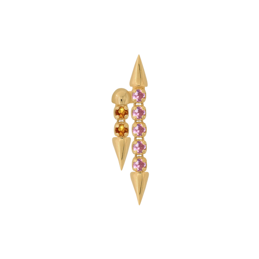 yellow gold Well Articulated DUO Strand COLOR Citrine Pink Sapphire dangle pin end style fashion art body jewelry earring earlobe helix cartilage nostril gemstones Pupil Hall IRIS PIERCING STUDIOS