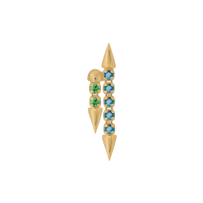 yellow gold Tsavorite Blue Diamond Well Articulated DUO Strand COLOR  dangle pin end style fashion art body jewelry earring earlobe helix cartilage nostril gemstones Pupil Hall IRIS PIERCING STUDIOS