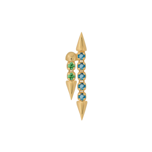 yellow gold Tsavorite Blue Diamond Well Articulated DUO Strand COLOR  dangle pin end style fashion art body jewelry earring earlobe helix cartilage nostril gemstones Pupil Hall IRIS PIERCING STUDIOS