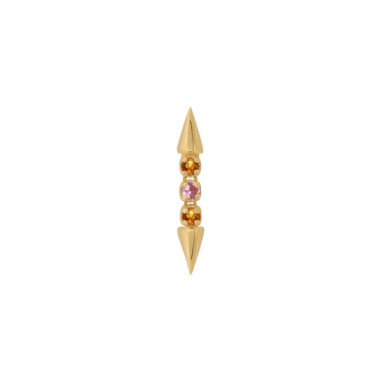 yellow gold Well Articulated x3 COLOR Orange Pink Sapphire dangle pin end style fashion art body jewelry earring earlobe helix cartilage nostril gemstones Pupil Hall IRIS PIERCING STUDIOS