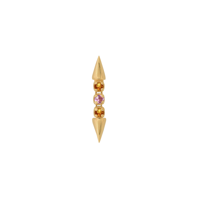 yellow gold Well Articulated x3 COLOR Orange Pink Sapphire dangle pin end style fashion art body jewelry earring earlobe helix cartilage nostril gemstones Pupil Hall IRIS PIERCING STUDIOS
