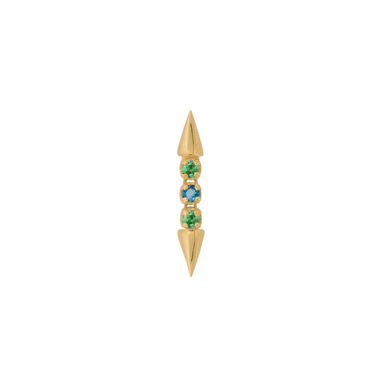 yellow gold Well Articulated x3 COLOR Tsavorite Blue Diamond dangle pin end style fashion art body jewelry earring earlobe helix cartilage nostril gemstones Pupil Hall IRIS PIERCING STUDIOS
