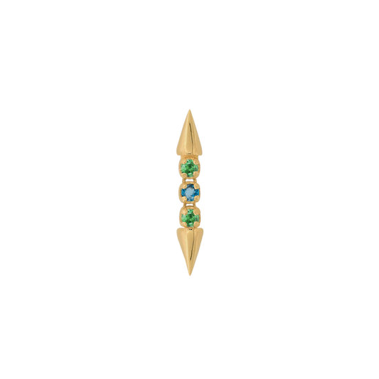 yellow gold Well Articulated x3 COLOR Tsavorite Blue Diamond dangle pin end style fashion art body jewelry earring earlobe helix cartilage nostril gemstones Pupil Hall IRIS PIERCING STUDIOS