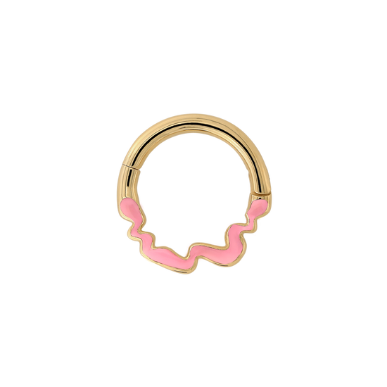 either way toned pink hoop charm add on nostril nose septum earring earlobe helix style fashion art Pupil Hall Iris Piercing Studios