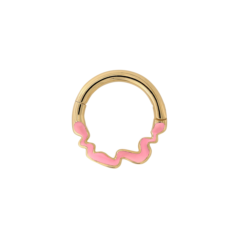 either way toned pink hoop charm add on nostril nose septum earring earlobe helix style fashion art Pupil Hall Iris Piercing Studios