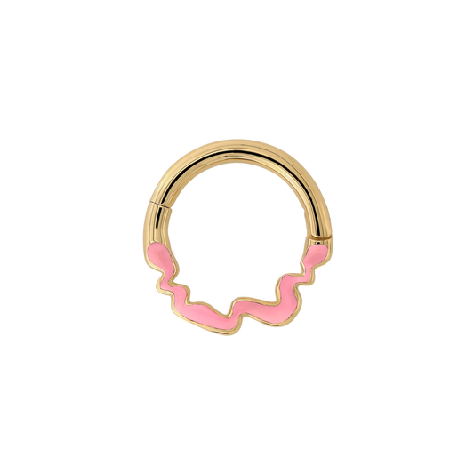 either way toned pink hoop charm add on nostril nose septum earring earlobe helix style fashion art Pupil Hall Iris Piercing Studios