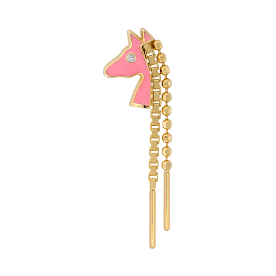 yellow gold pink mane chains dangles art fun 100 club horse fashion earring earlobe cartilage helix pupil hall IRIS PIERCING STUDIOS