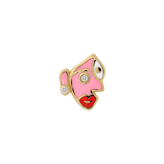 shes artsy pink and red abstract face pin end style fashion art body jewelry earring earlobe helix cartilage nostril conch helix tragus lip gemstones Pupil Hall IRIS PIERCING STUDIOS