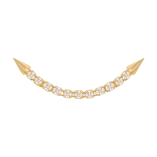 yellow gold well articulated double pin end lynx  white diamond POINTED Pupil hall iris piercing studios nose conch earlobe dangle style body jewelry fashion