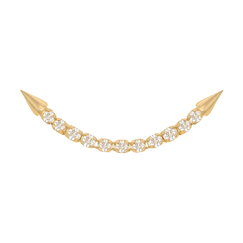 yellow gold well articulated double pin end lynx  white diamond POINTED Pupil hall iris piercing studios nose conch earlobe dangle style body jewelry fashion