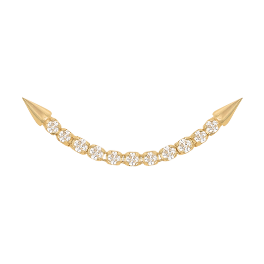 yellow gold well articulated double pin end lynx  white diamond POINTED Pupil hall iris piercing studios nose conch earlobe dangle style body jewelry fashion