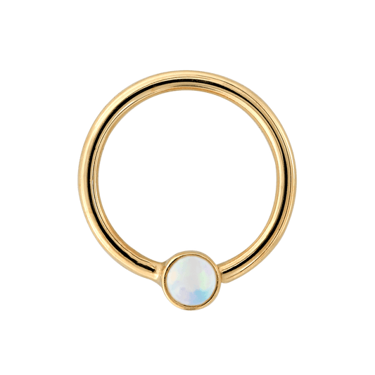 Bezel-set Fixed Gem Ring - White Opal
