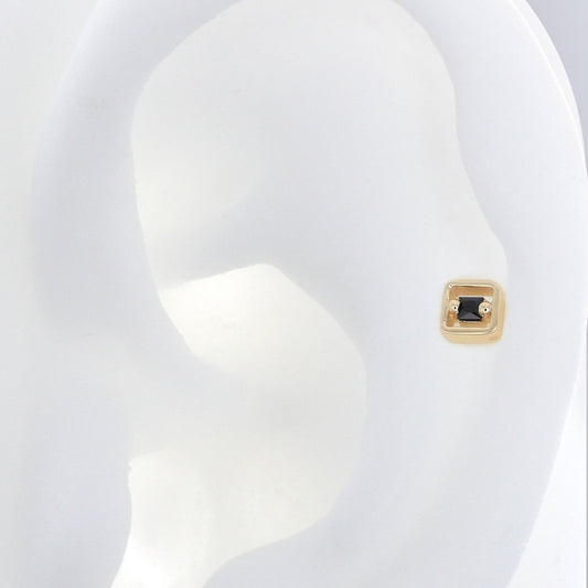 Hollow Square with Stone - Black Sapphire