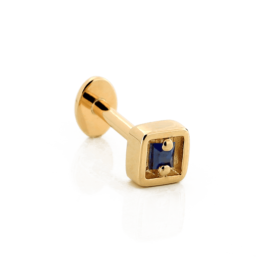 Hollow Square with Stone - Dark Blue Sapphire