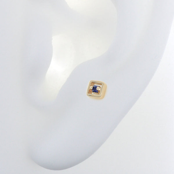 Hollow Square with Stone - Dark Blue Sapphire