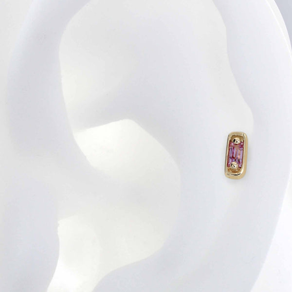 Hollow Baguette with Stone - Pink Sapphire