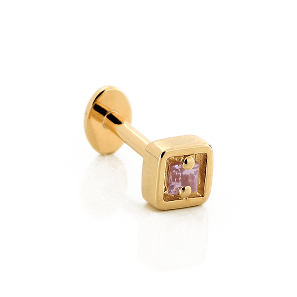 Hollow Square with Stone - Pink Sapphire