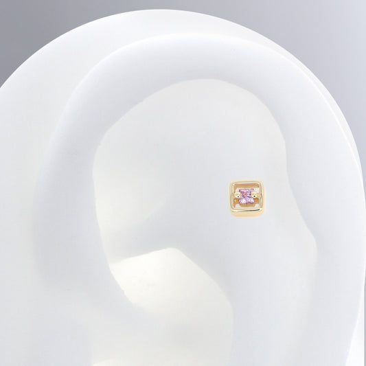 Hollow Square with Stone - Pink Sapphire