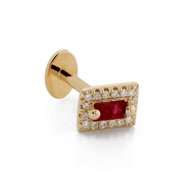 Rectangle with Colored Gemstone - Ruby