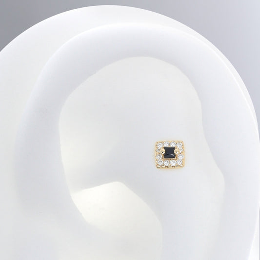 Square with Colored Gemstone - Black Sapphire