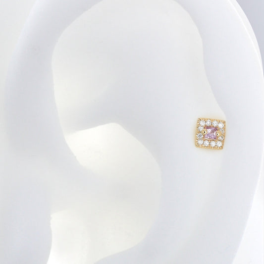 Square with Colored Gemstone - Pink Sapphire