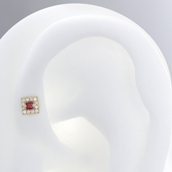Square with Colored Gemstone - Ruby