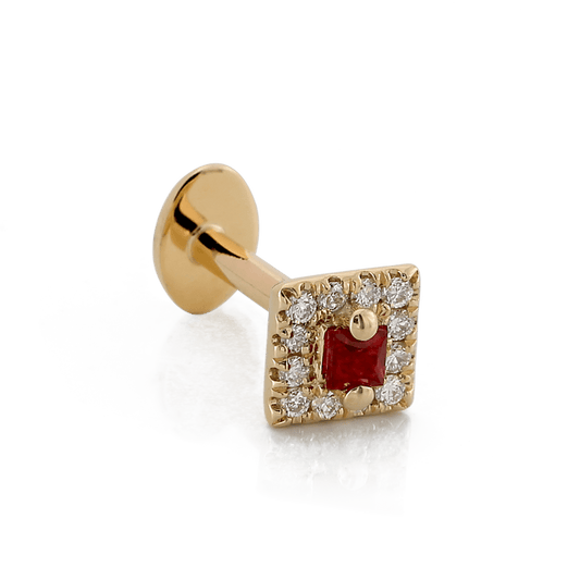 Square with Colored Gemstone - Ruby